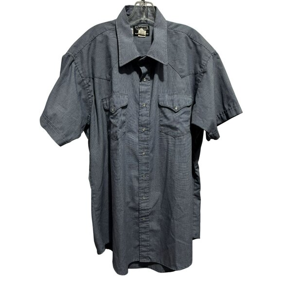 Flying R Ranchwear Shirt Mens Tall 18.5 Blue Mini Plaid SS Pearl Snap Cowboy Vtg - Picture 2 of 5